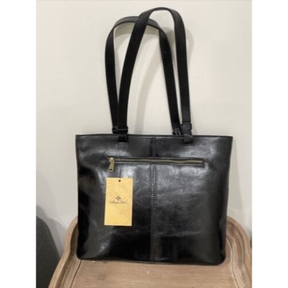 Patricia Nash Tote Bag Danville Colorblock Black British Tan Leather NEW - Picture 6 of 14